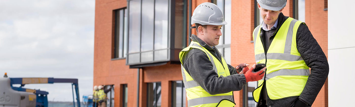 Men on a business construction site