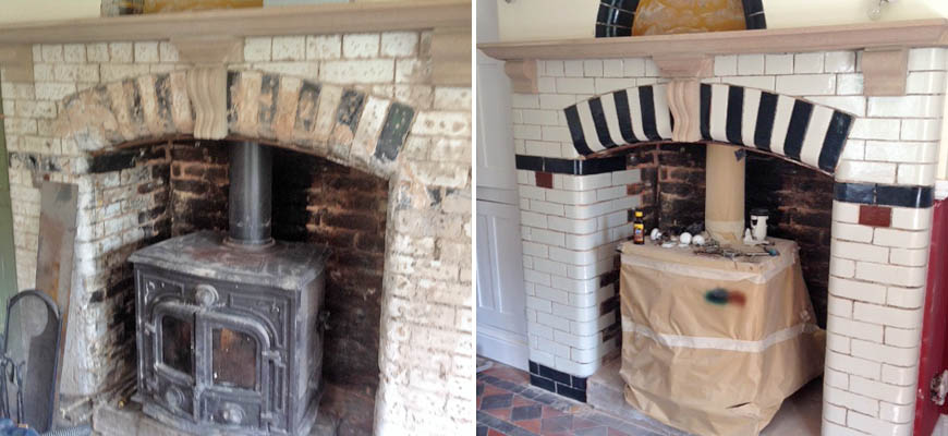 Glazed victorian crick repair - fireplace surround